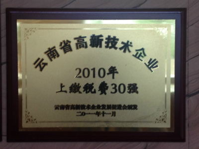 2011年，云南省高新技術(shù)企業(yè)2010年上稅繳費(fèi)30強(qiáng).jpg