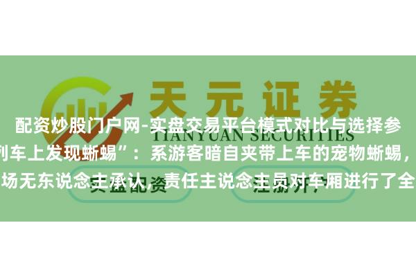 配资炒股门户网-实盘交易平台模式对比与选择参考 铁路济南段通报“列车上发现蜥蜴”：系游客暗自夹带上车的宠物蜥蜴，现场无东说念主承认，责任主说念主员对车厢进行了全面检查计帐，未发现其他荒谬